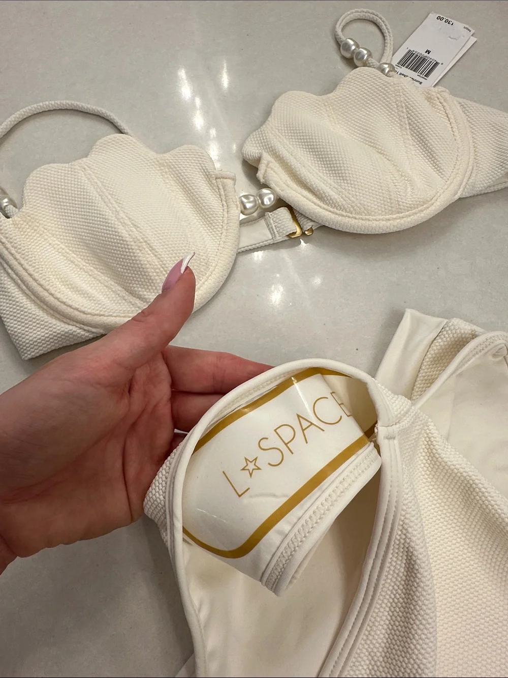 l*space Cream Shell-Style Textured Bikini Set